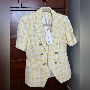 Veronica Beard Yellow Plaid Blazer with Silver Buttons